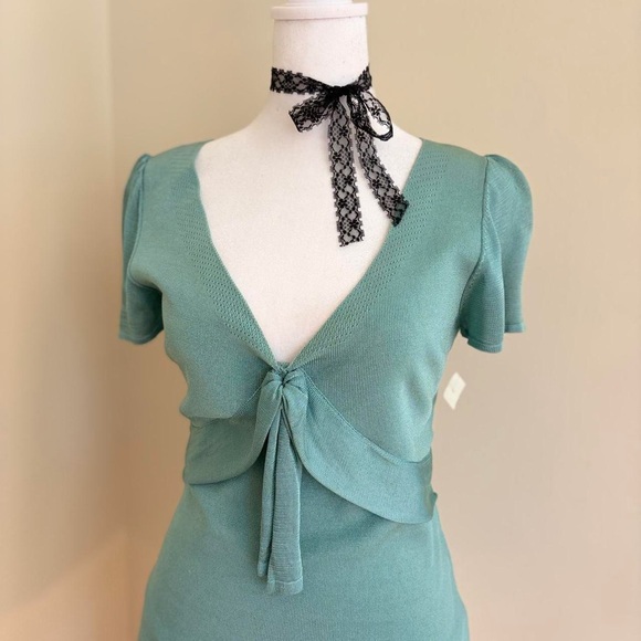 Vintage Y2K coquette preppy babydoll blue blouse lolita ruffle puff sleeve S - Picture 3 of 9